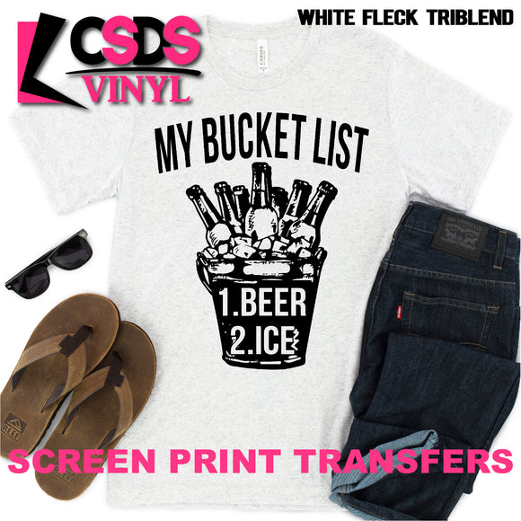 Screen Print Transfer - My Bucket List Beer and Ice - Black