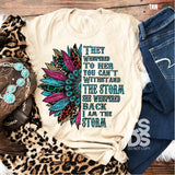 Screen Print Transfer - I am the Storm Sunflower Glitter & Turquoise - Full Color *HIGH HEAT*