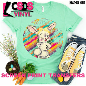 Screen Print Transfer - Retro Vintage Easter Bunny - Full Color *HIGH HEAT*