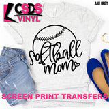 Screen Print Transfer - Softball Mom Heart - Black