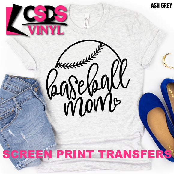 Screen Print Transfer - Baseball Mom Heart - Black