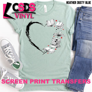 Screen Print Transfer - Heart of Books - Full Color *HIGH HEAT*