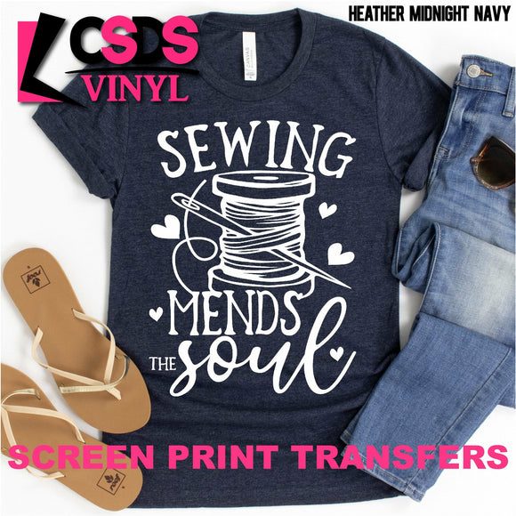 Screen Print Transfer - Sewing Mends the Soul - White