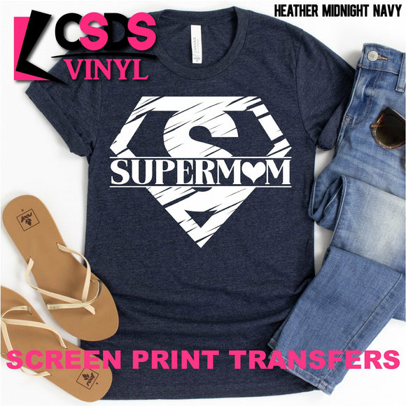 Screen Print Transfer - Super Mom Heart - White