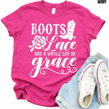 Screen Print Transfer - Boots Lace and Grace YOUTH - White
