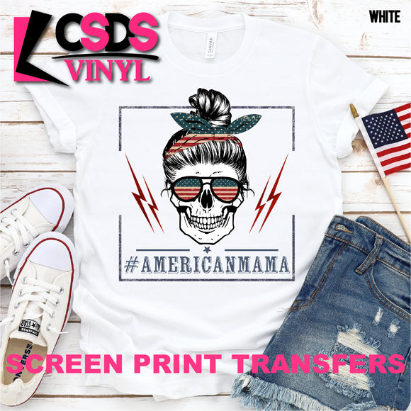 Screen Print Transfer - #AmericanMama Skull - Full Color *HIGH HEAT*