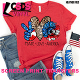 Screen Print Transfer - Peace Love America Leopard - Full Color *HIGH HEAT*