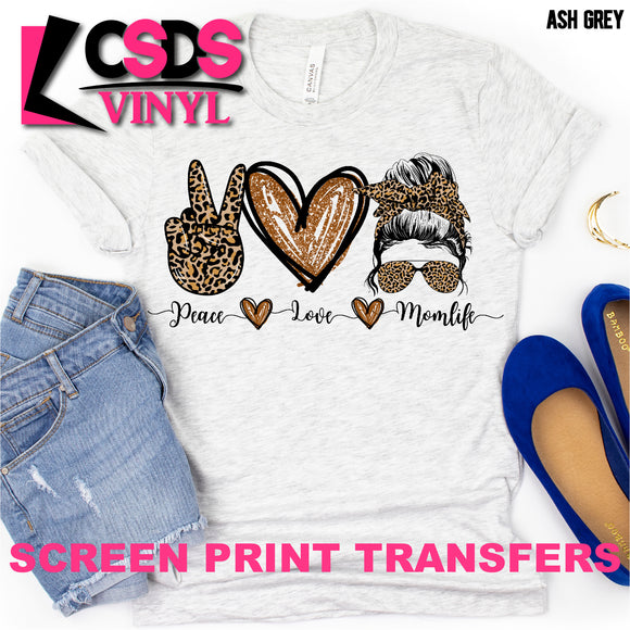 Screen Print Transfer - Peace Love Momlife Leopard - Full Color *HIGH HEAT*