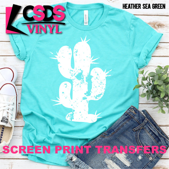 Screen Print Transfer - Distressed Cactus - White