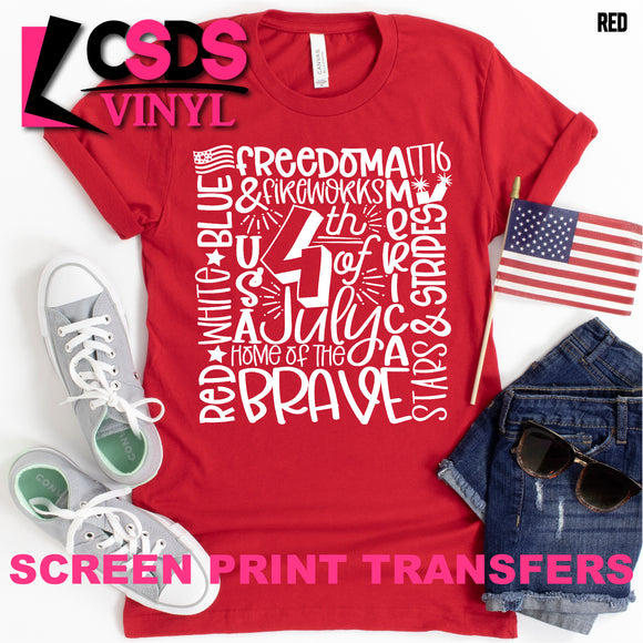 Screen Print Transfer - 4th of July Typography - White