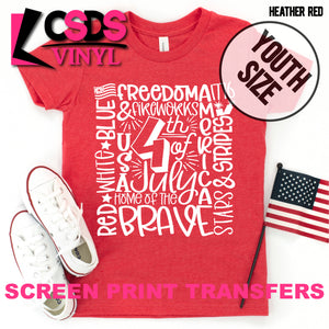Screen Print Transfer - 4th of July Typography YOUTH - White