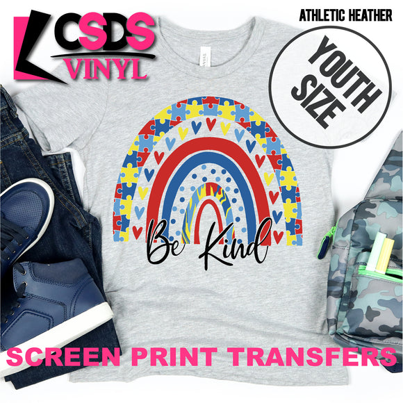 Screen Print Transfer - Be Kind Autism Awareness Rainbow YOUTH - Full Color