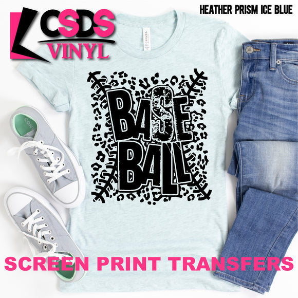 Screen Print Transfer - Baseball Leopard & Seams - Black