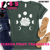 Screen Print Transfer - Distressed Phases of the Moon & Lotus Flower - White