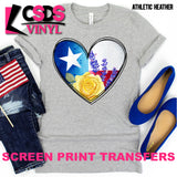 Screen Print Transfer - Yellow Rose Bluebonnets Texas Heart - Full Color *HIGH HEAT*