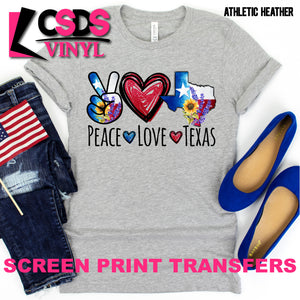 Screen Print Transfer - Peace Love Texas Yellow Rose Bluebonnets - Full Color *HIGH HEAT*
