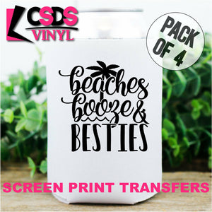 Screen Print Transfer - Beaches Booze & Besties POCKET 4 PACK - Black