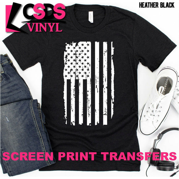 Screen Print Transfer - Distressed Vertical American Flag - White