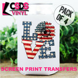 Screen Print Transfer - Patriotic LOVE with Sunflower POCKET 4 PACK - Full Color