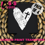 Screen Print Transfer - Distressed Heart with Cross POCKET 4 PACK - White