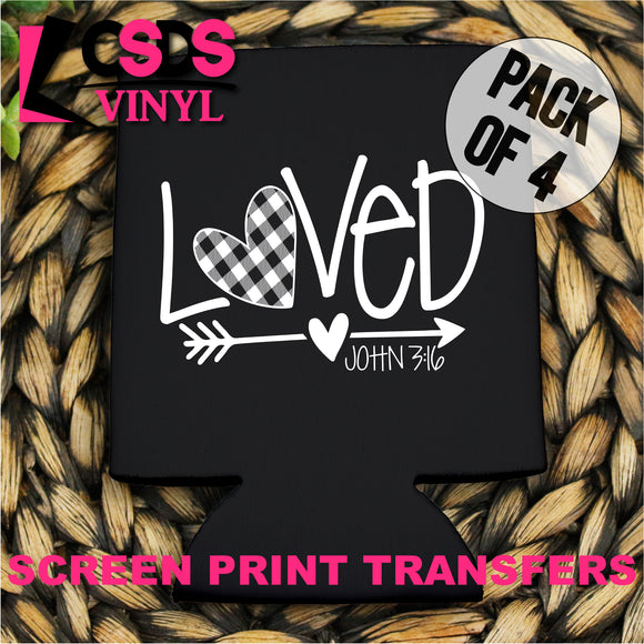 Screen Print Transfer - Loved Plaid Heart POCKET 4 PACK - White