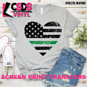 Screen Print Transfer - Distressed Heart Flag with Green Line - Full Color DISCONTINUED