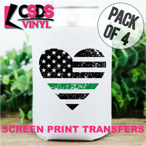 Screen Print Transfer - Distressed Heart Flag with Green Line POCKET 4 PACK - Full Color DISCONTINUED