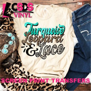 Screen Print Transfer - Turquoise Leopard & Lace - Full Color *HIGH HEAT*