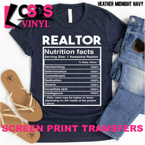 Screen Print Transfer - Realtor Nutrition Facts - White