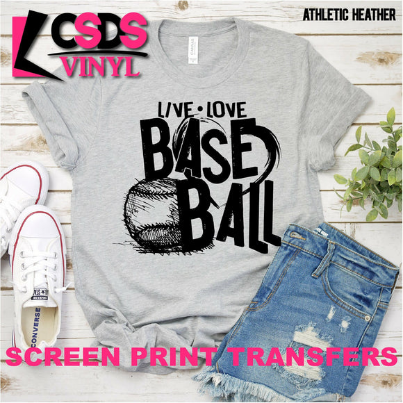 Screen Print Transfer - Live Love Baseball Sketch - Black