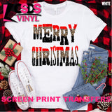 Screen Print Transfer - Merry Christmas Red Black Leopard - Full Color *HIGH HEAT*