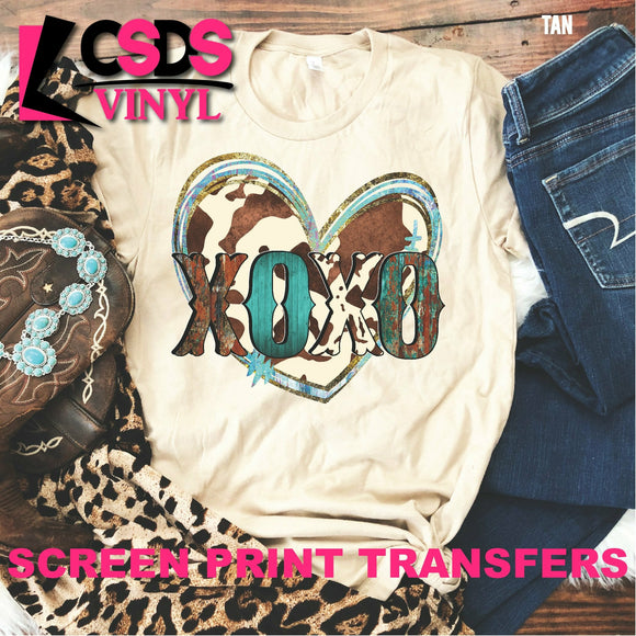 Screen Print Transfer - XOXO Cow Print Heart - Full Color *HIGH HEAT*