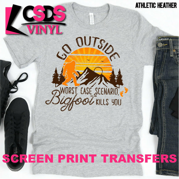Screen Print Transfer - Go Outside Bigfoot - Full Color *HIGH HEAT*