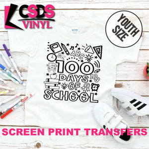 Screen Print Transfer - 100 Days of School Page YOUTH - Black