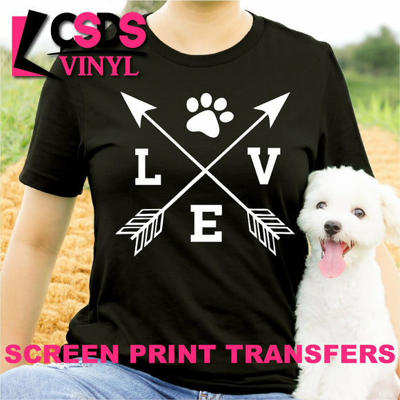Screen Print Transfer - Love Paw Arrows - White