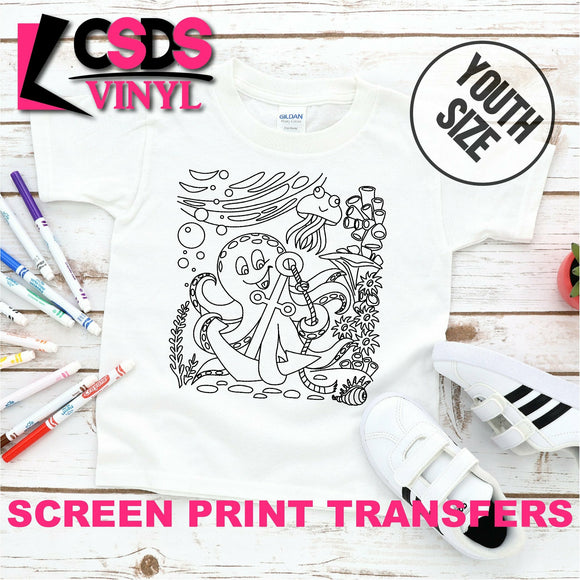 Screen Print Transfer - Octopus and Anchor Coloring Page YOUTH - Black