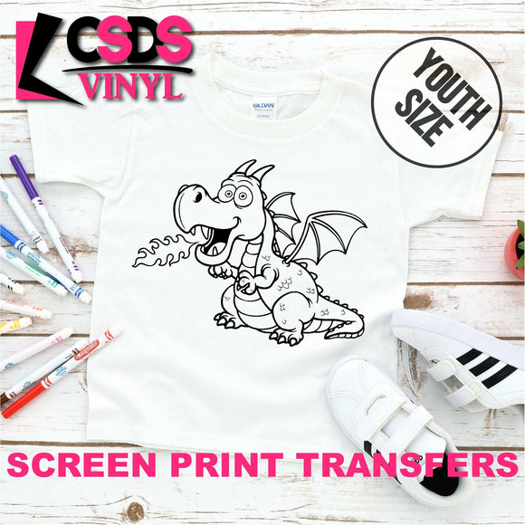 Screen Print Transfer - Dragon Breathing Fire Coloring Page YOUTH - Black