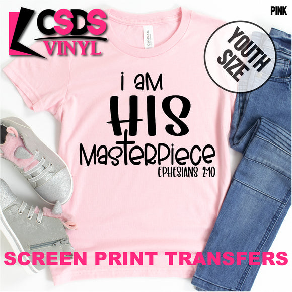 Screen Print Transfer - I am His Masterpiece YOUTH - Black