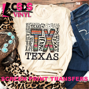 Screen Print Transfer - Leopard Serape Texas Word Art - Full Color *HIGH HEAT*