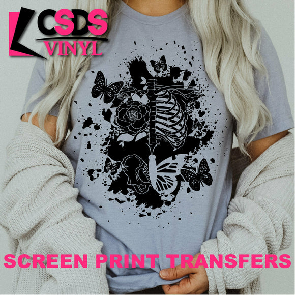 Screen Print Transfer - Butterfly Skeleton Ink Blot - Black