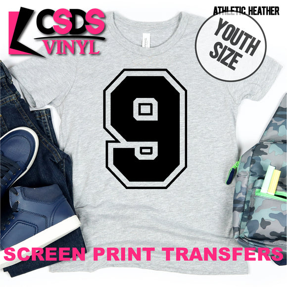 Screen Print Transfer - Varsity Letter 9 YOUTH - Black