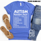 Screen Print Transfer - Autism Nutrition Facts - White
