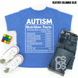 Screen Print Transfer - Autism Nutrition Facts YOUTH - White