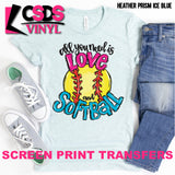 Screen Print Transfer - Love and Softball - Full Color *HIGH HEAT*