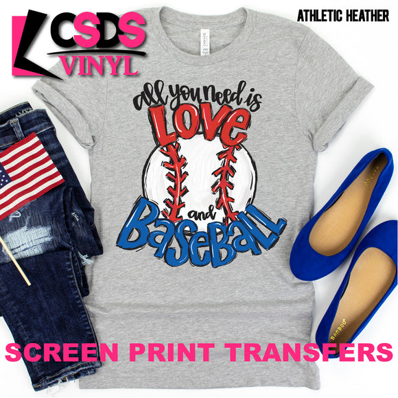 Screen Print Transfer - Love and Baseball - Full Color *HIGH HEAT*