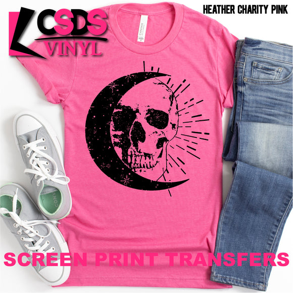 Screen Print Transfer - Crescent Moon and Skull - Black