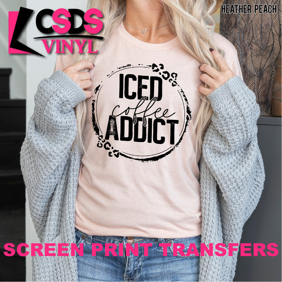 Screen Print Transfer - Iced Coffee Addict Leopard - Black
