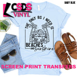 Screen Print Transfer - Beaches and Sunshine - Black
