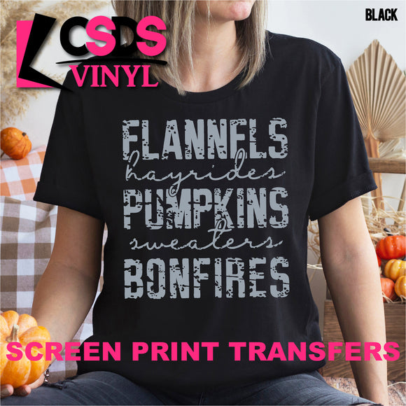 Screen Print Transfer - Flannels Hayrides Pumpkins - Grey