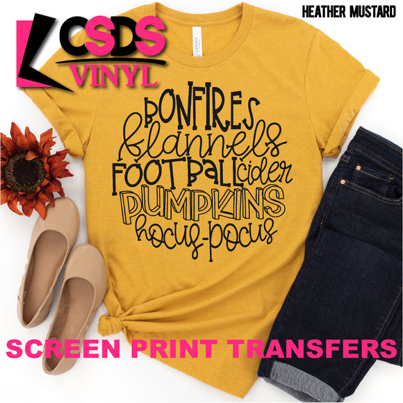 Screen Print Transfer - Bonfires Flannels Football Cider - Black